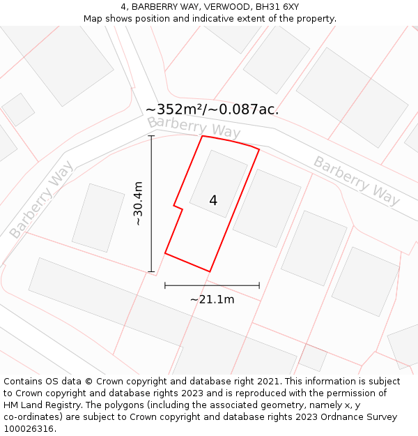 4, BARBERRY WAY, VERWOOD, BH31 6XY: Plot and title map