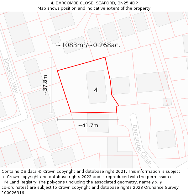 4, BARCOMBE CLOSE, SEAFORD, BN25 4DP: Plot and title map