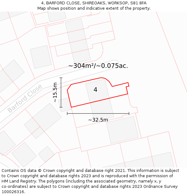 4, BARFORD CLOSE, SHIREOAKS, WORKSOP, S81 8FA: Plot and title map