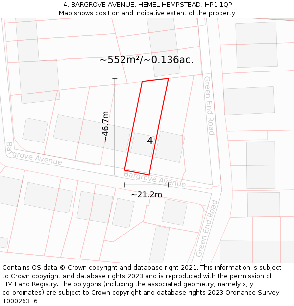 4, BARGROVE AVENUE, HEMEL HEMPSTEAD, HP1 1QP: Plot and title map