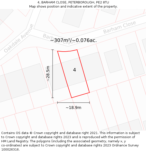 4, BARHAM CLOSE, PETERBOROUGH, PE2 8TU: Plot and title map