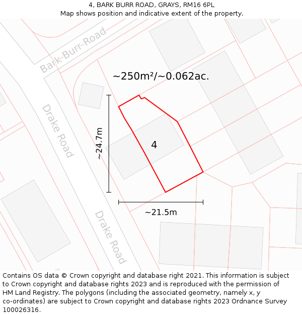 4, BARK BURR ROAD, GRAYS, RM16 6PL: Plot and title map