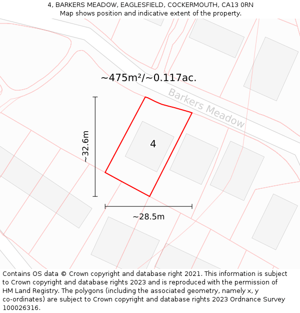 4, BARKERS MEADOW, EAGLESFIELD, COCKERMOUTH, CA13 0RN: Plot and title map