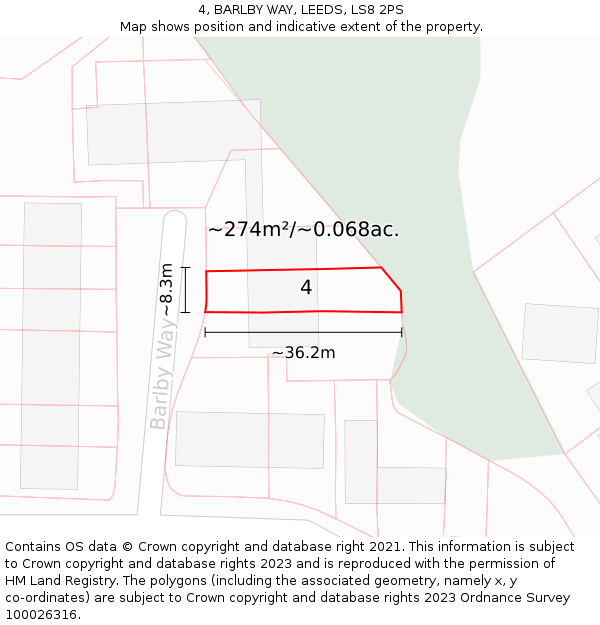 4, BARLBY WAY, LEEDS, LS8 2PS: Plot and title map
