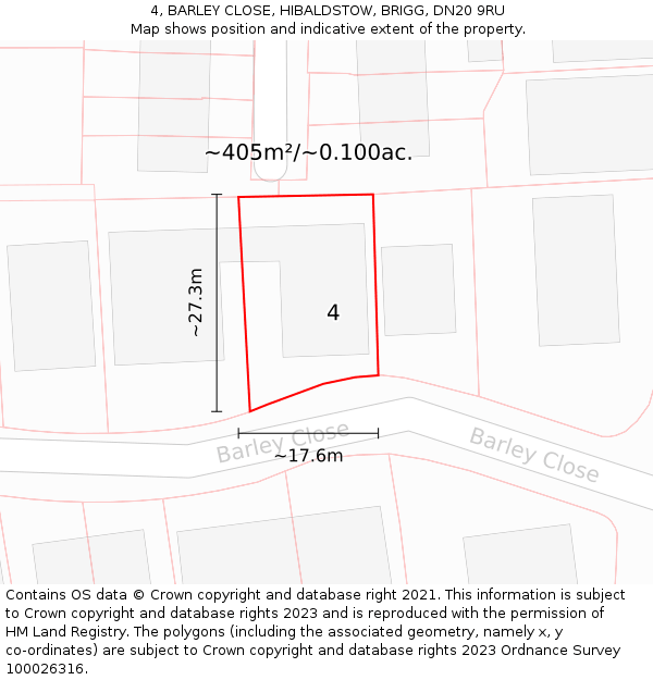 4, BARLEY CLOSE, HIBALDSTOW, BRIGG, DN20 9RU: Plot and title map