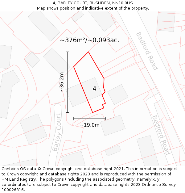 4, BARLEY COURT, RUSHDEN, NN10 0US: Plot and title map