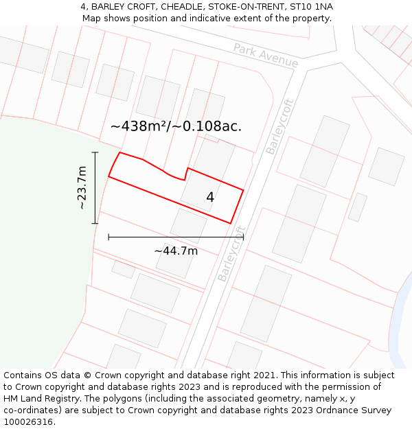 4, BARLEY CROFT, CHEADLE, STOKE-ON-TRENT, ST10 1NA: Plot and title map