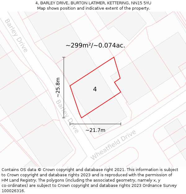 4, BARLEY DRIVE, BURTON LATIMER, KETTERING, NN15 5YU: Plot and title map