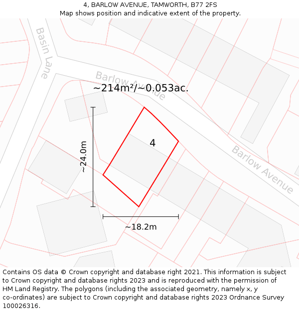 4, BARLOW AVENUE, TAMWORTH, B77 2FS: Plot and title map