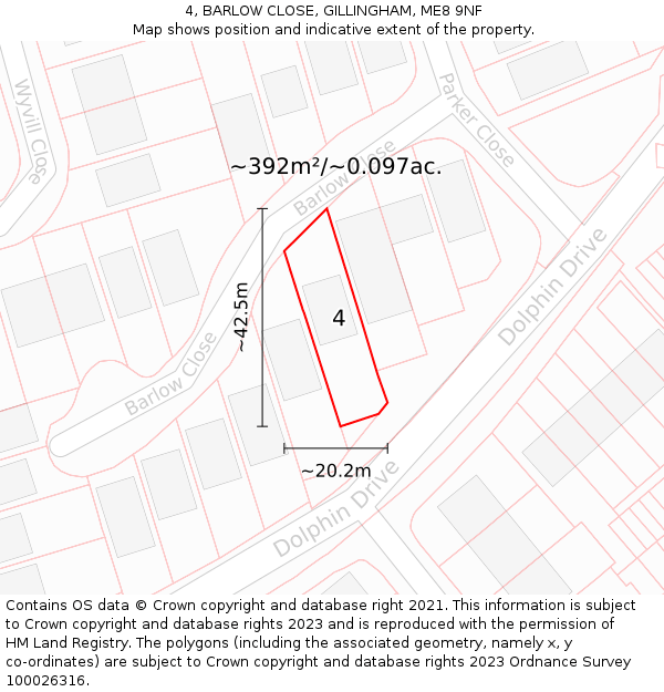 4, BARLOW CLOSE, GILLINGHAM, ME8 9NF: Plot and title map