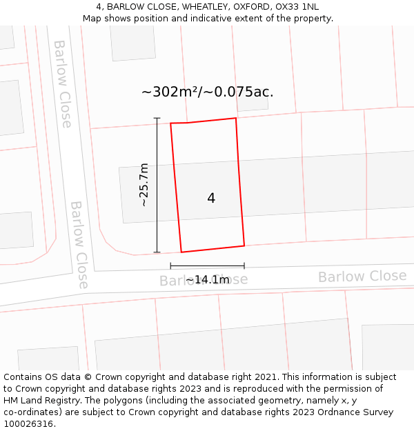 4, BARLOW CLOSE, WHEATLEY, OXFORD, OX33 1NL: Plot and title map