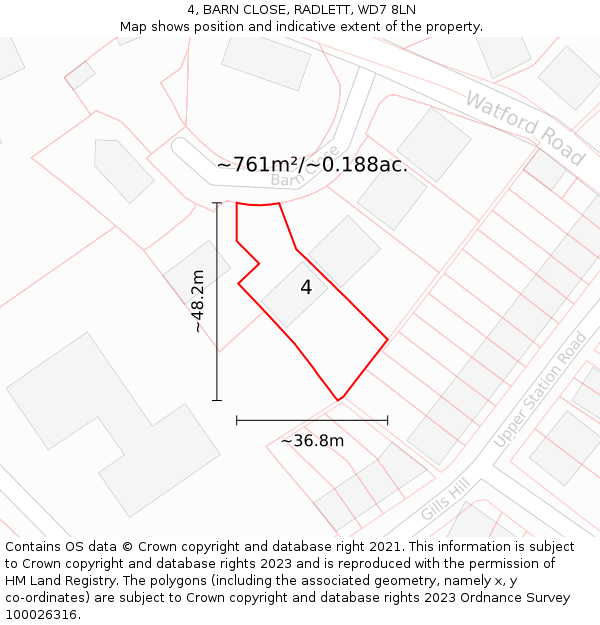 4, BARN CLOSE, RADLETT, WD7 8LN: Plot and title map