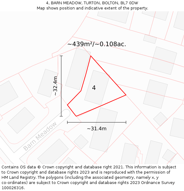 4, BARN MEADOW, TURTON, BOLTON, BL7 0DW: Plot and title map