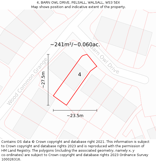 4, BARN OWL DRIVE, PELSALL, WALSALL, WS3 5EX: Plot and title map