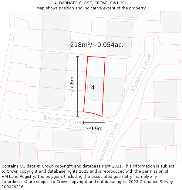 4, BARNATO CLOSE, CREWE, CW1 3GH: Plot and title map