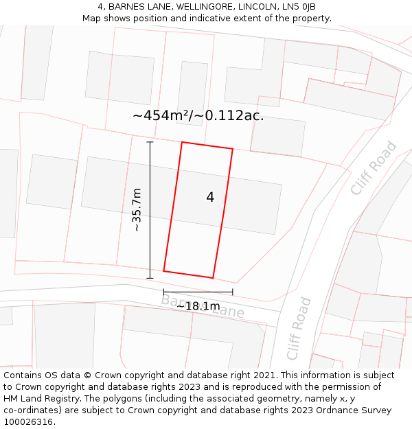 4, BARNES LANE, WELLINGORE, LINCOLN, LN5 0JB: Plot and title map