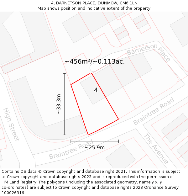 4, BARNETSON PLACE, DUNMOW, CM6 1LN: Plot and title map