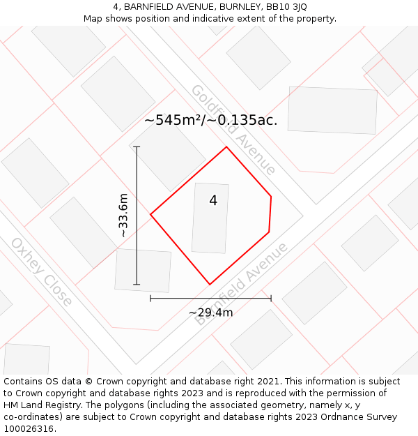 4, BARNFIELD AVENUE, BURNLEY, BB10 3JQ: Plot and title map