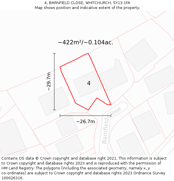 4, BARNFIELD CLOSE, WHITCHURCH, SY13 1FA: Plot and title map