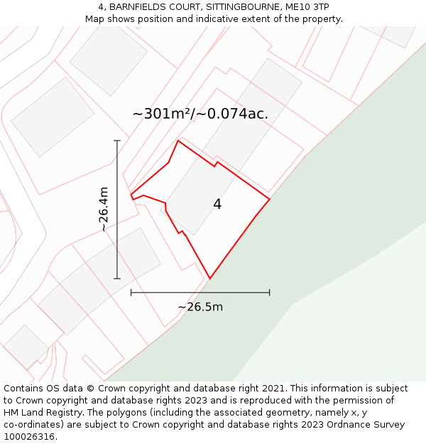 4, BARNFIELDS COURT, SITTINGBOURNE, ME10 3TP: Plot and title map