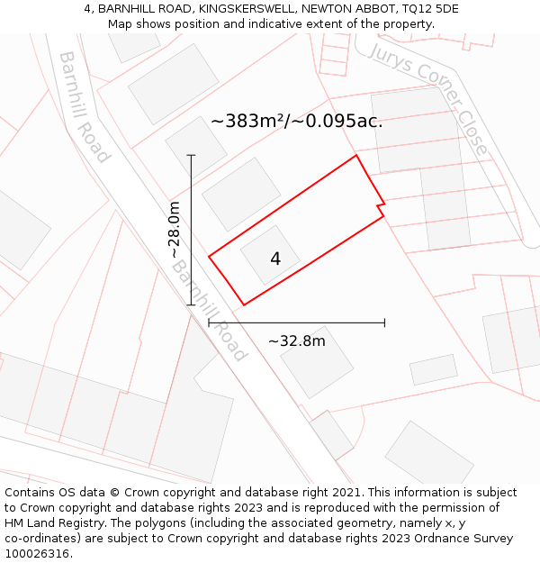 4, BARNHILL ROAD, KINGSKERSWELL, NEWTON ABBOT, TQ12 5DE: Plot and title map