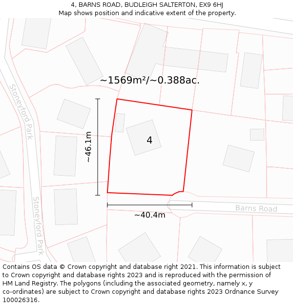 4, BARNS ROAD, BUDLEIGH SALTERTON, EX9 6HJ: Plot and title map