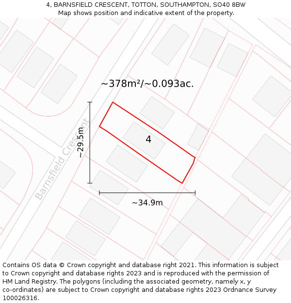 4, BARNSFIELD CRESCENT, TOTTON, SOUTHAMPTON, SO40 8BW: Plot and title map