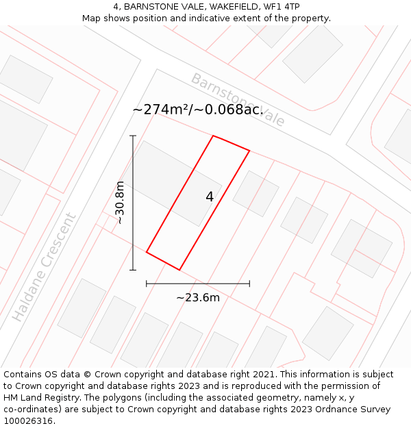 4, BARNSTONE VALE, WAKEFIELD, WF1 4TP: Plot and title map