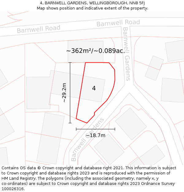 4, BARNWELL GARDENS, WELLINGBOROUGH, NN8 5FJ: Plot and title map