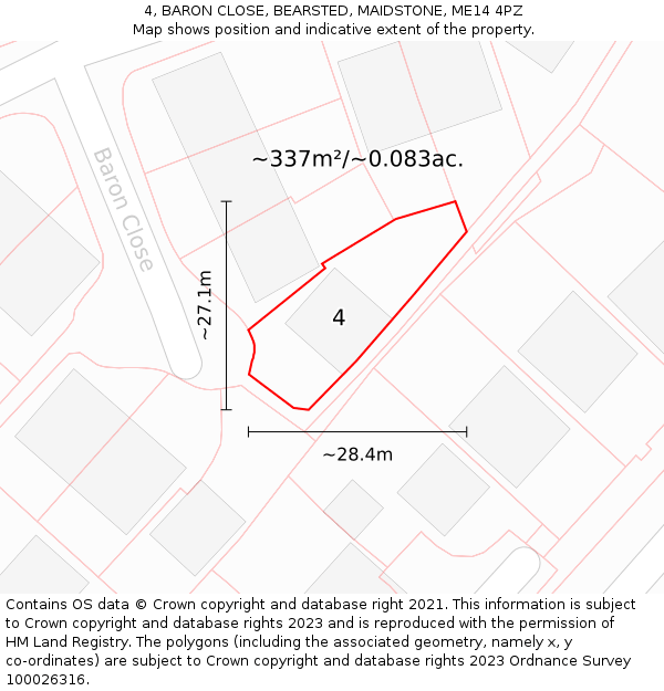 4, BARON CLOSE, BEARSTED, MAIDSTONE, ME14 4PZ: Plot and title map