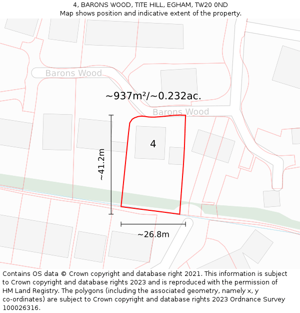 4, BARONS WOOD, TITE HILL, EGHAM, TW20 0ND: Plot and title map