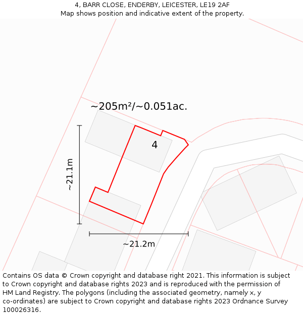 4, BARR CLOSE, ENDERBY, LEICESTER, LE19 2AF: Plot and title map