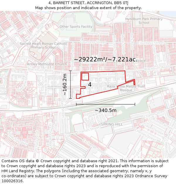 4, BARRETT STREET, ACCRINGTON, BB5 0TJ: Plot and title map