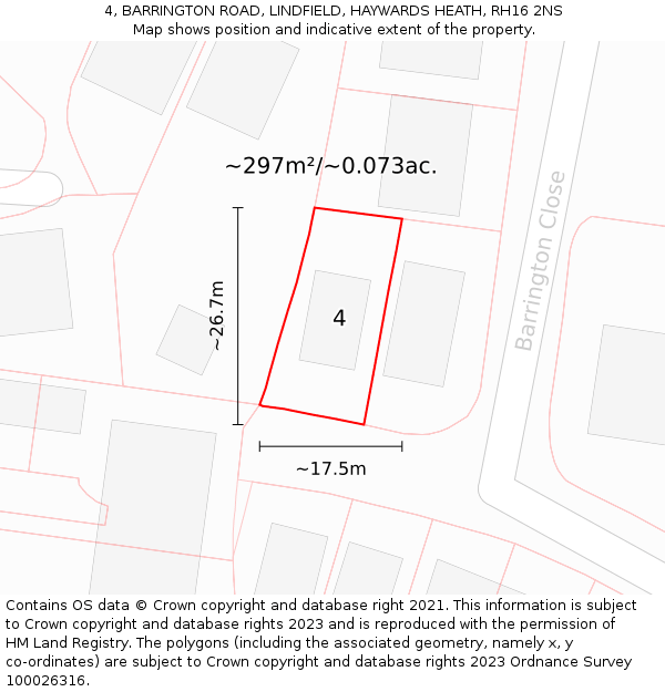 4, BARRINGTON ROAD, LINDFIELD, HAYWARDS HEATH, RH16 2NS: Plot and title map