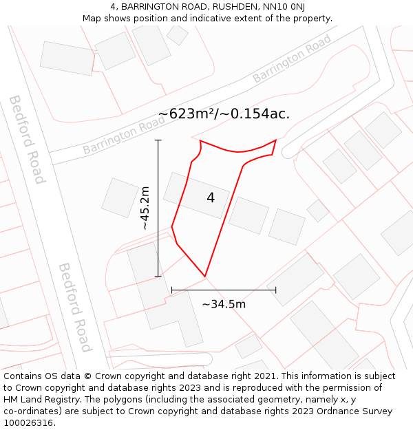 4, BARRINGTON ROAD, RUSHDEN, NN10 0NJ: Plot and title map