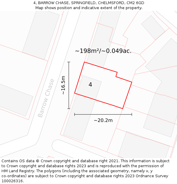 4, BARROW CHASE, SPRINGFIELD, CHELMSFORD, CM2 6GD: Plot and title map