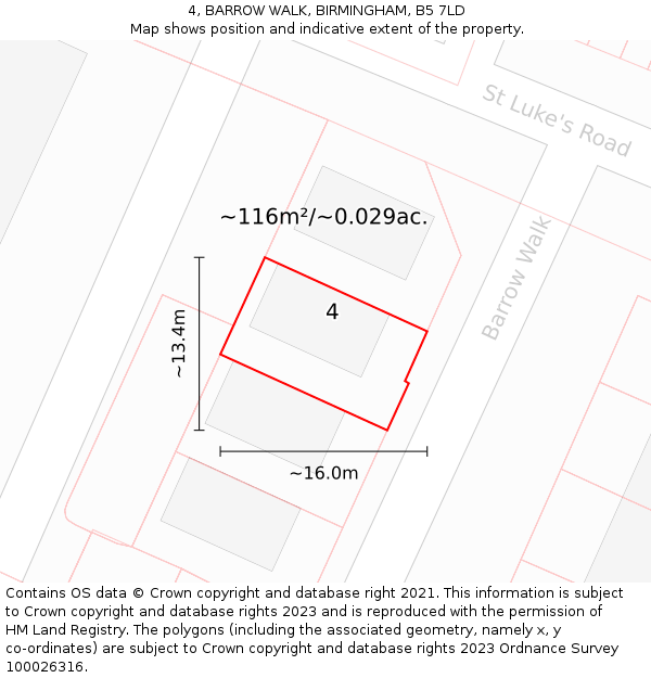 4, BARROW WALK, BIRMINGHAM, B5 7LD: Plot and title map