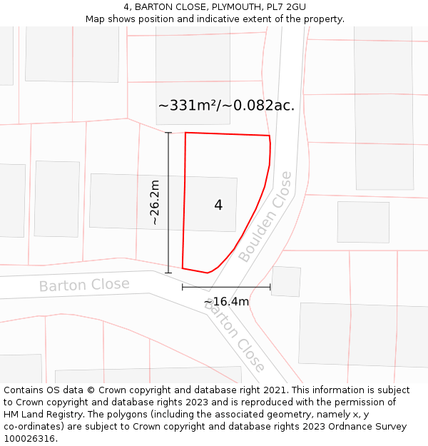 4, BARTON CLOSE, PLYMOUTH, PL7 2GU: Plot and title map