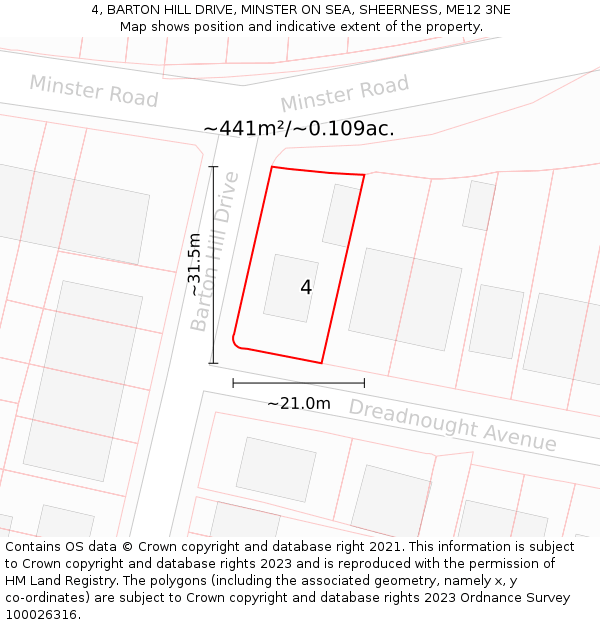 4, BARTON HILL DRIVE, MINSTER ON SEA, SHEERNESS, ME12 3NE: Plot and title map