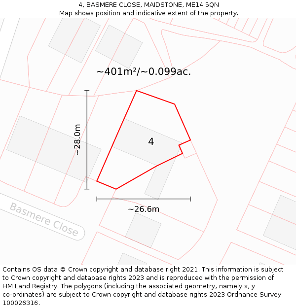 4, BASMERE CLOSE, MAIDSTONE, ME14 5QN: Plot and title map