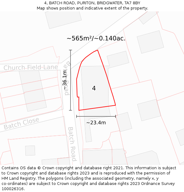 4, BATCH ROAD, PURITON, BRIDGWATER, TA7 8BY: Plot and title map