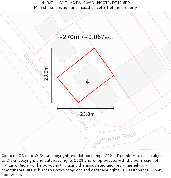 4, BATH LANE, MOIRA, SWADLINCOTE, DE12 6BP: Plot and title map