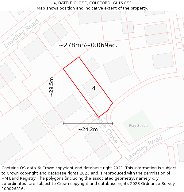 4, BATTLE CLOSE, COLEFORD, GL16 8SF: Plot and title map