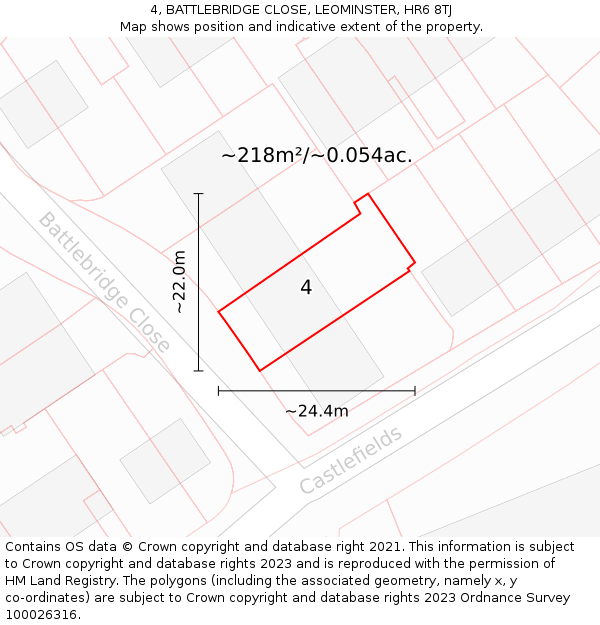 4, BATTLEBRIDGE CLOSE, LEOMINSTER, HR6 8TJ: Plot and title map