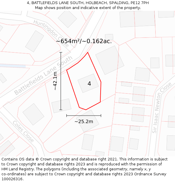 4, BATTLEFIELDS LANE SOUTH, HOLBEACH, SPALDING, PE12 7PH: Plot and title map