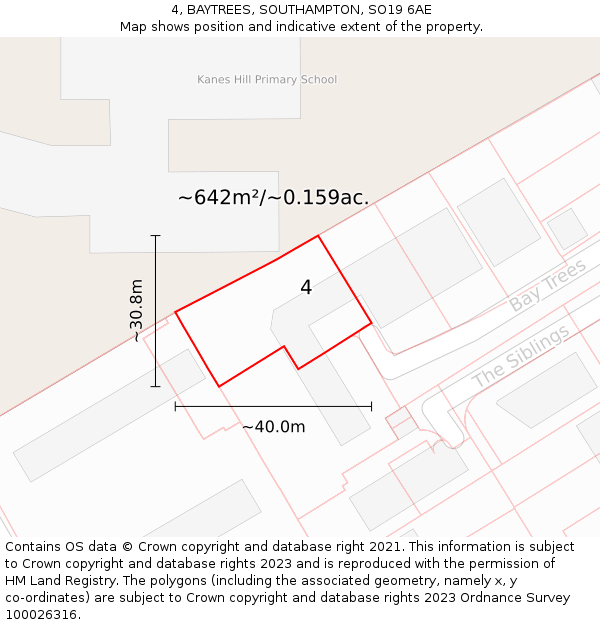 4, BAYTREES, SOUTHAMPTON, SO19 6AE: Plot and title map