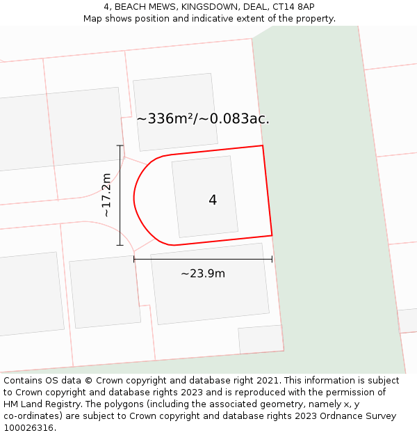 4, BEACH MEWS, KINGSDOWN, DEAL, CT14 8AP: Plot and title map