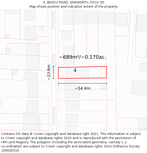 4, BEACH ROAD, EMSWORTH, PO10 7JS: Plot and title map