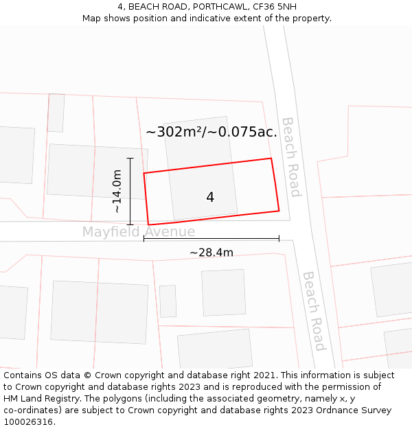 4, BEACH ROAD, PORTHCAWL, CF36 5NH: Plot and title map