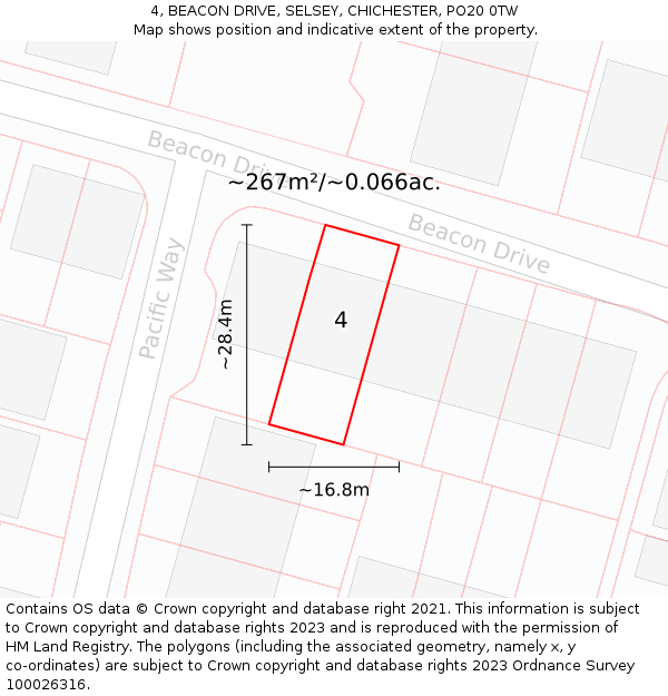 4, BEACON DRIVE, SELSEY, CHICHESTER, PO20 0TW: Plot and title map